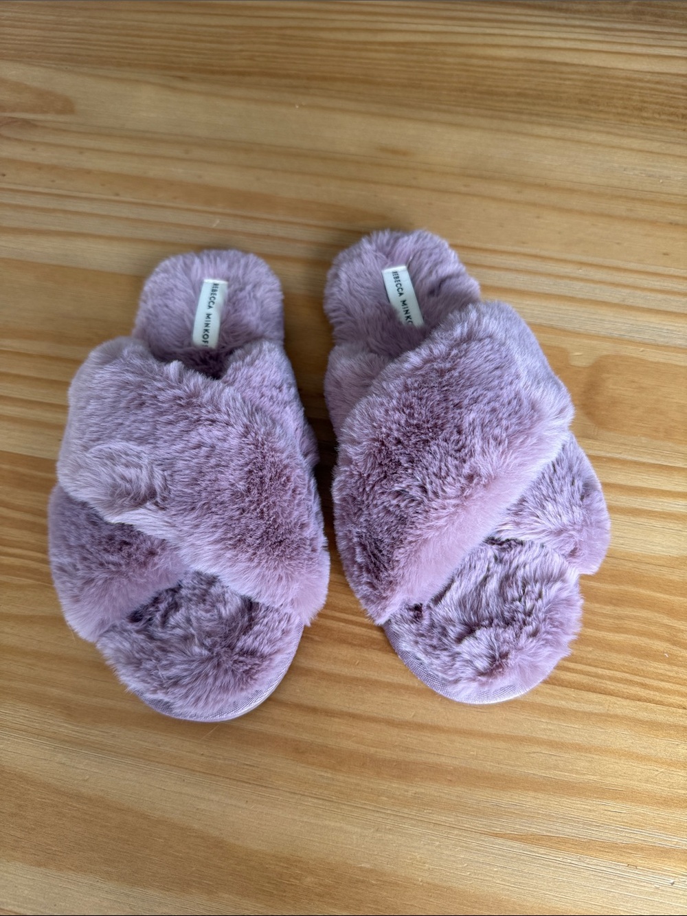 Rebecca Minkoff Plush Faux Fur Crisscross Slide Slippers NWOT